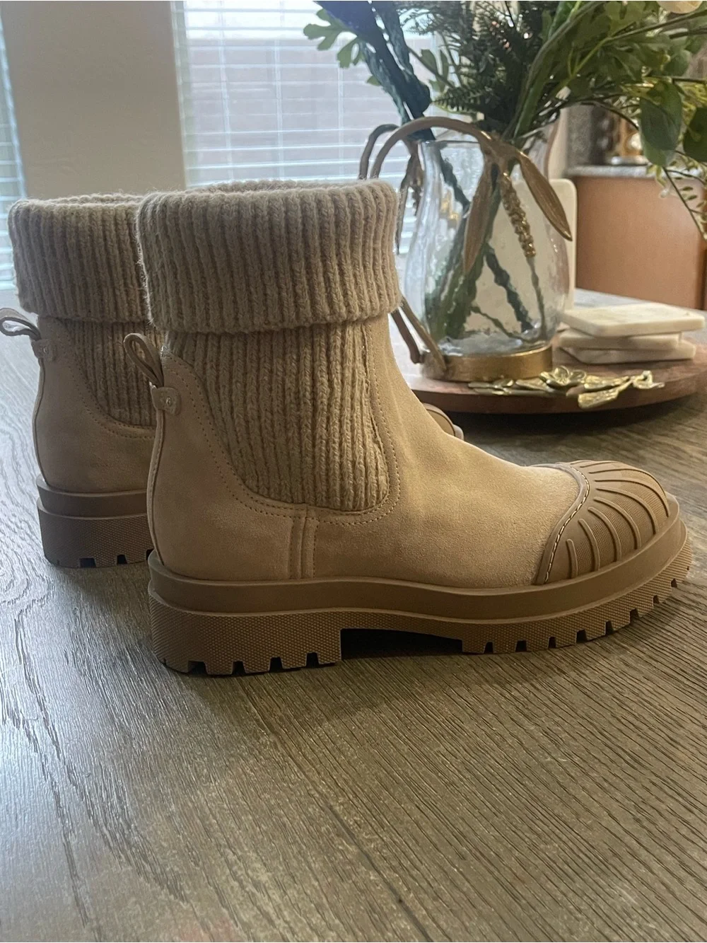 Sam Edelman Rib-Knit Cuff Ankle Booties in Tan